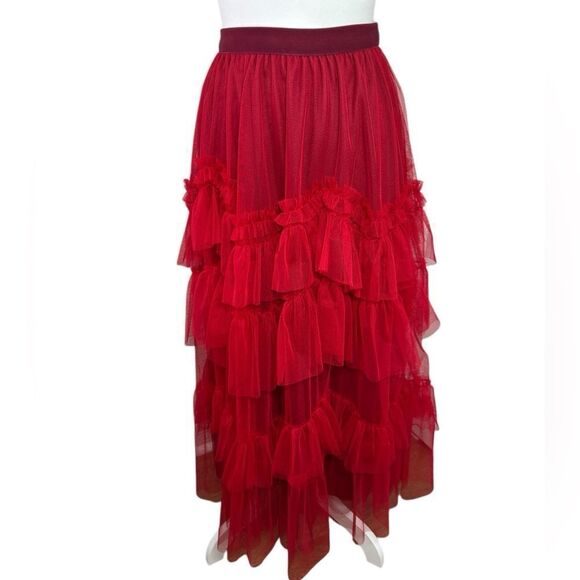 Elegant Burgundy Layered Skirt Size Small - Picture 2 of 7